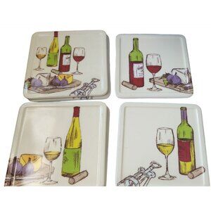 Coasters set of 6 Precidio Plastic Colorful Wine designs 4 different  4" x 4"